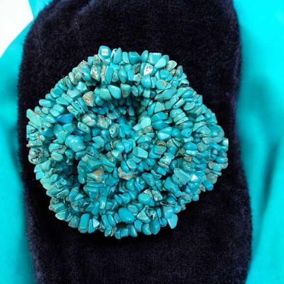 Turquoise Beaded Necklace 32" Western Tribal Blue Howlite Stone Chip Jewelry NEW - Picture 2 of 5